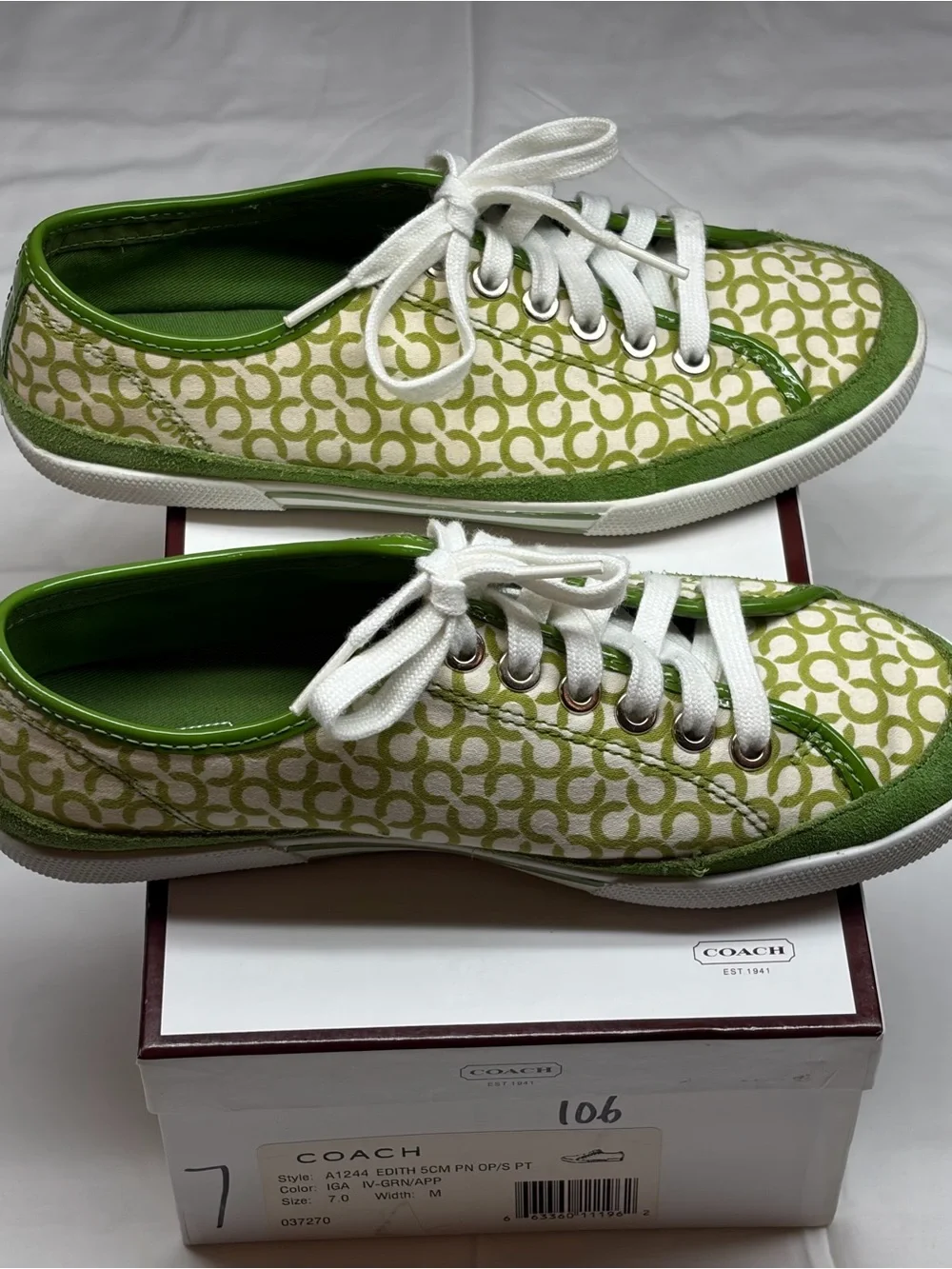 Coach Women's Green Signature Court Sneaker Size 7